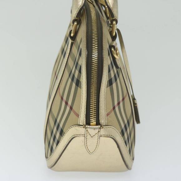 BURBERRY Nova Check Hand Bag Nylon Canvas Beige Auth 61344 - Picture 4 of 16